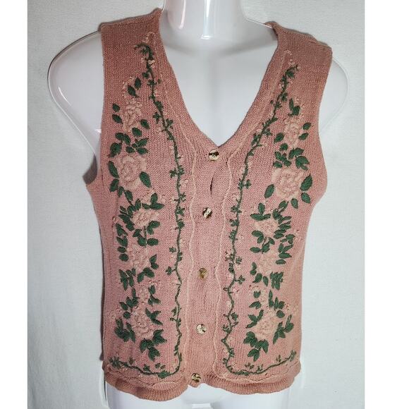 One Step Up Vintage 90's Pink and Green floral Sweater Vest Women's Size Medium - Picture 1 of 7